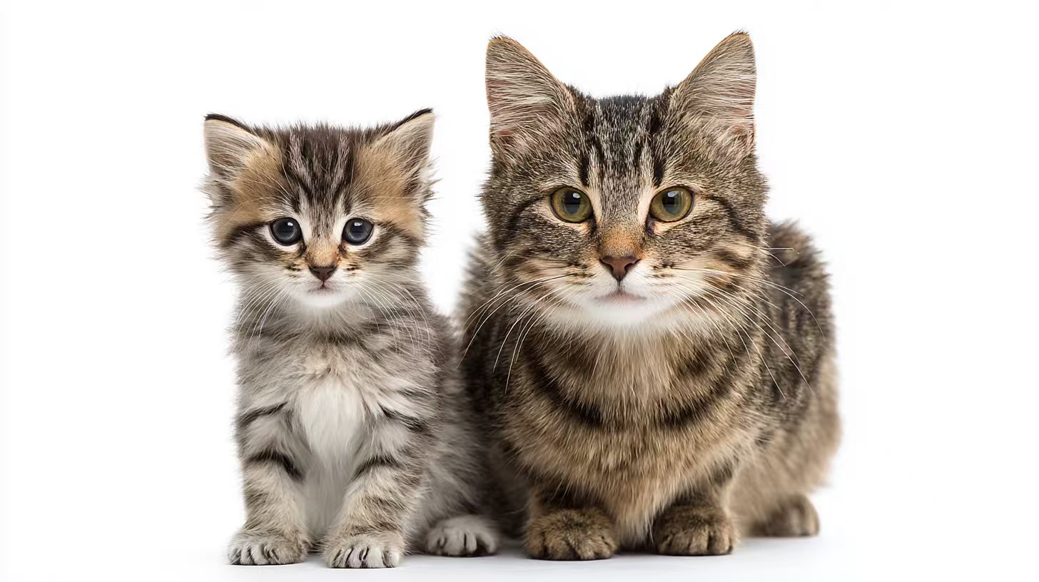 Kitten and adult cat together illustrating diet transition.