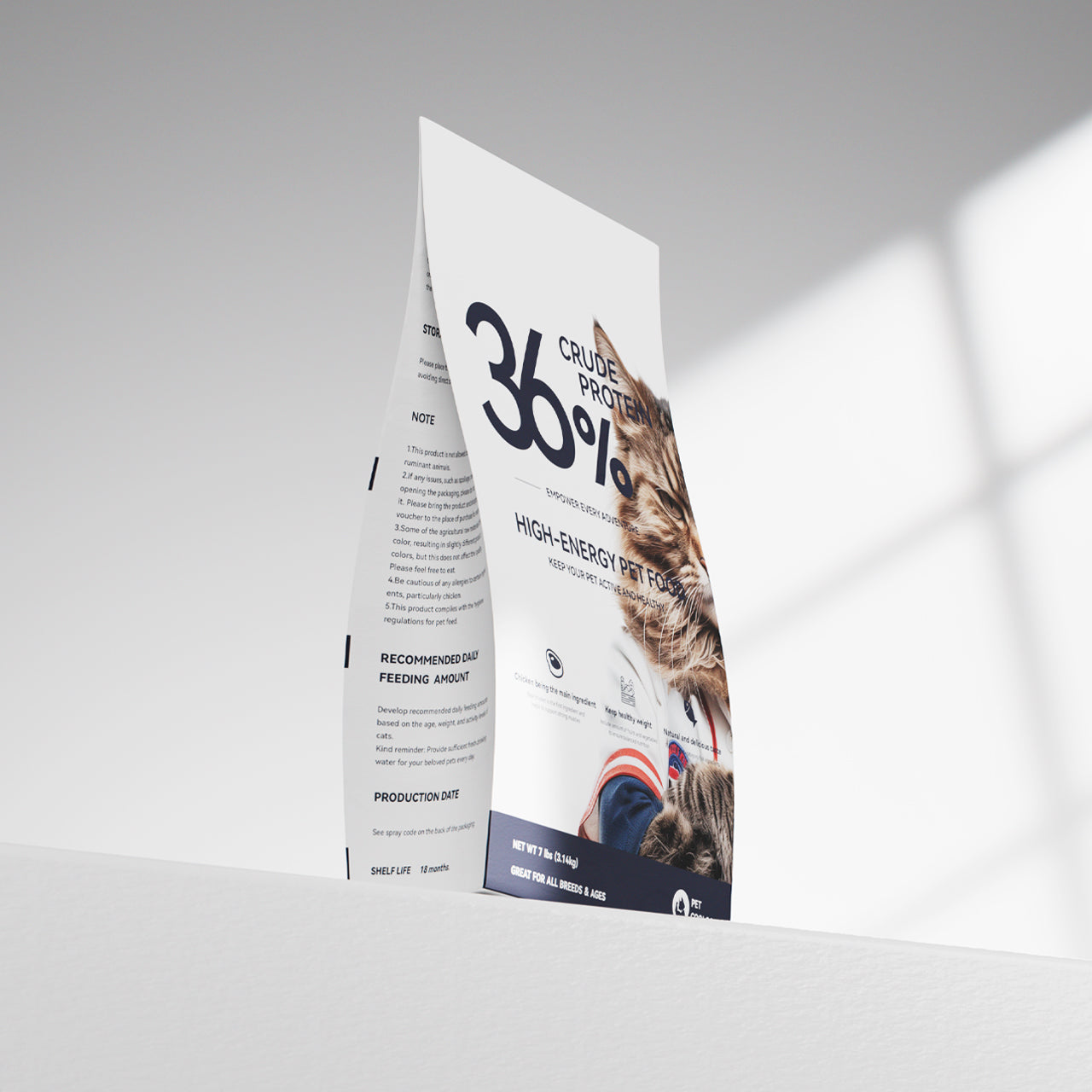 PetCoolGo GoPower Cat Dry Food bag with 36% protein, chicken, tuna, salmon ingredients, and high-energy benefits graphic.